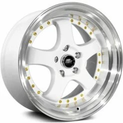 18x8.5 MST MT07 White W/ Machined Lip Gold Rivets 5x4.5/114.3 20mm