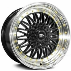 16x8 MST MT13 Gloss Black W/Machined Lip Gold Rivets 4x100 4x4.5/114.3 20mm